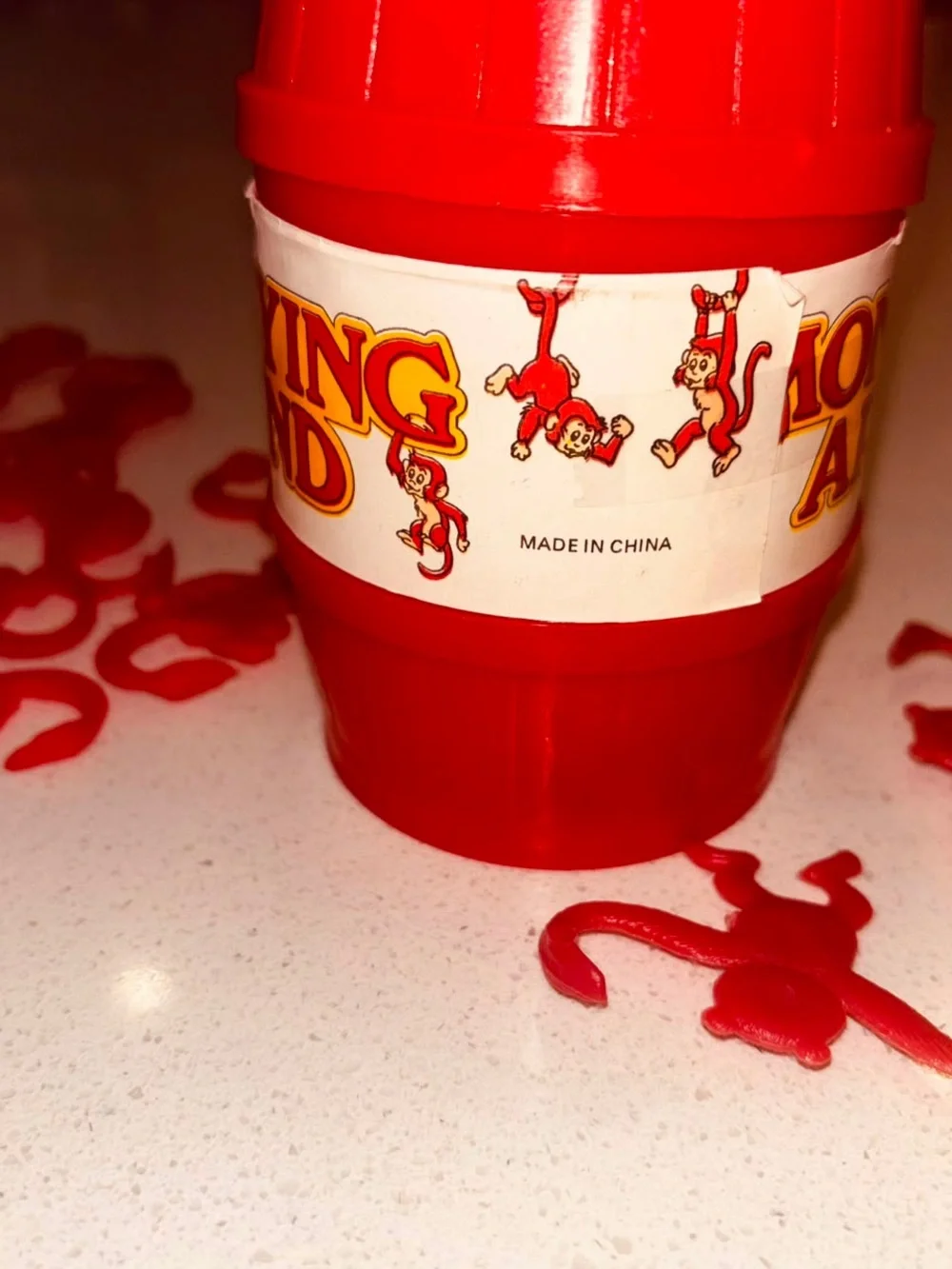 Vintage Monkeying Around Red Barrel of Monkeys Game Style 15 Plastic Links Toy